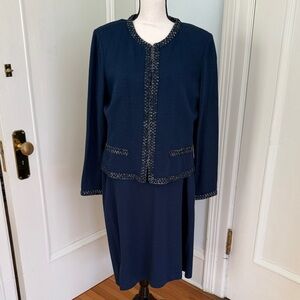 St John two piece Navy suit with embroidered detailing